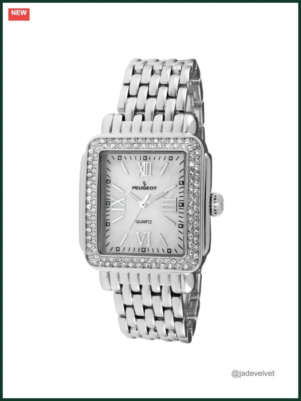 Crystal Bezel Rectangle Roman Numeral Mother of Pearl Dial Bracelet Watch